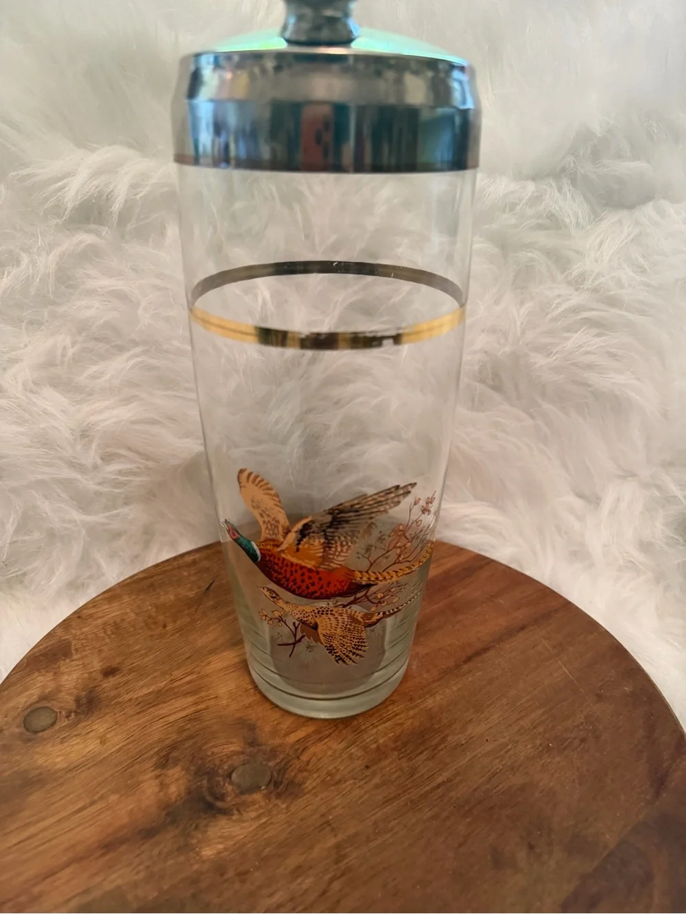 Vintage West Virginia Glass Cocktail Shaker Pheasant